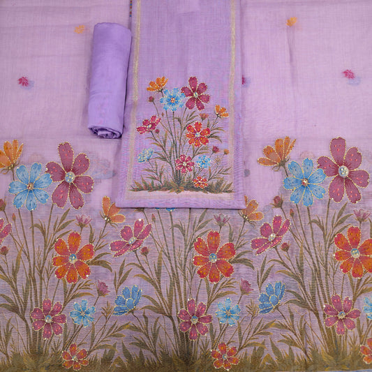 Javer Chanderi Silk Kantha Hand Work Dress Material for Women