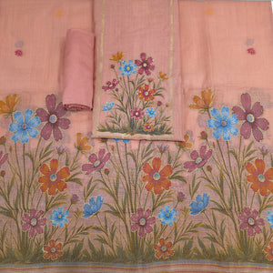  - Javer Chanderi Silk Kantha Hand Work Dress Material for Women