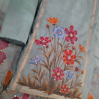 Javer Chanderi Silk Kantha Hand Work Dress Material for Women