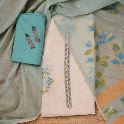 Javer Chanderi Silk Floral Kantha Work Unstitched Dress Material for Women