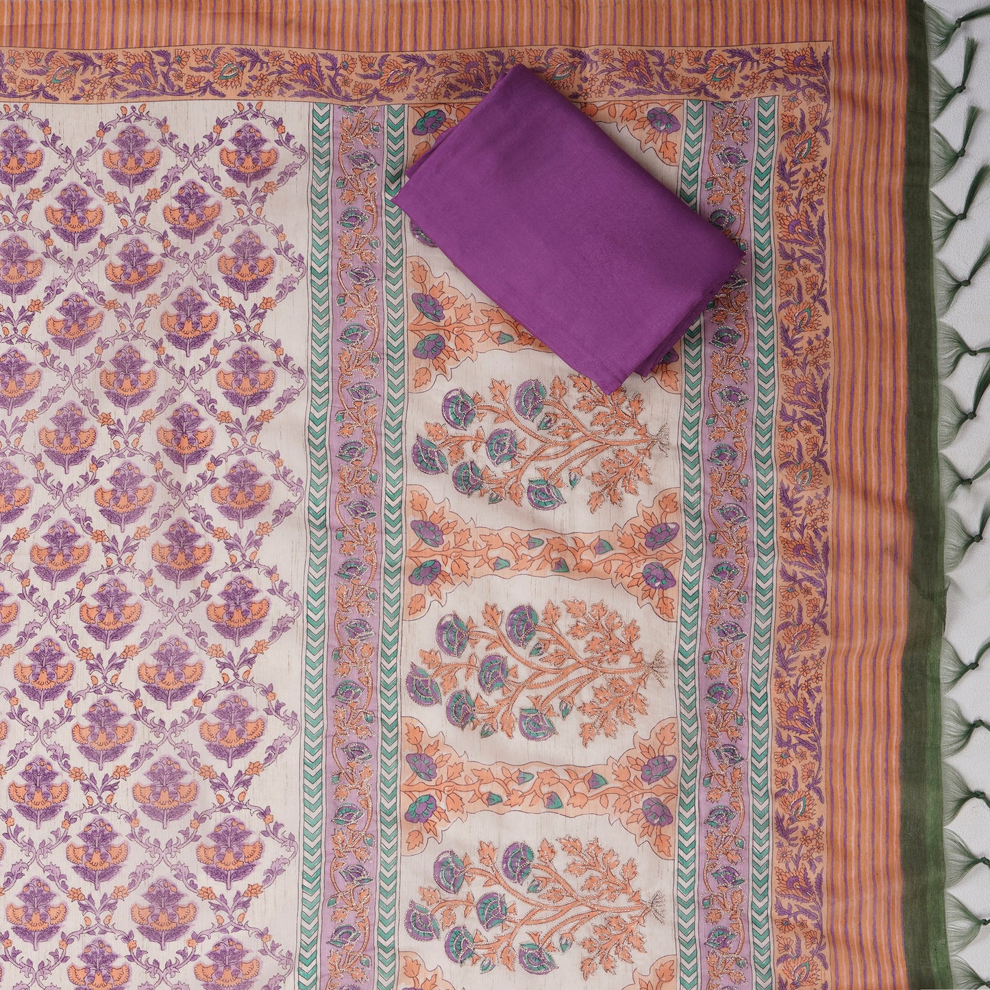 Javer Jaipuri print Chanderi Silk Zari Thread Work Unstitched Dress Material