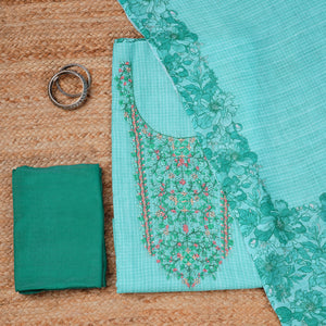  - Javer Unstitched Dress Material for Women - Linen Kantha Work