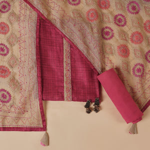  - Javer Geometric Chanderi Silk Fulkari Thread Work Unstitched Suit Set for Women