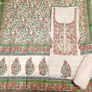  - Javer Chanderi Silk Floral French Knots Dress Material for Women