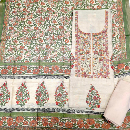 Javer Chanderi Silk Floral French Knots Dress Material for Women