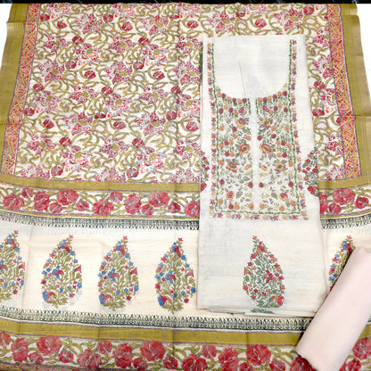 Javer Chanderi Silk Floral French Knots Dress Material for Women