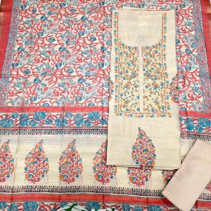 Javer Chanderi Silk Floral French Knots Dress Material for Women