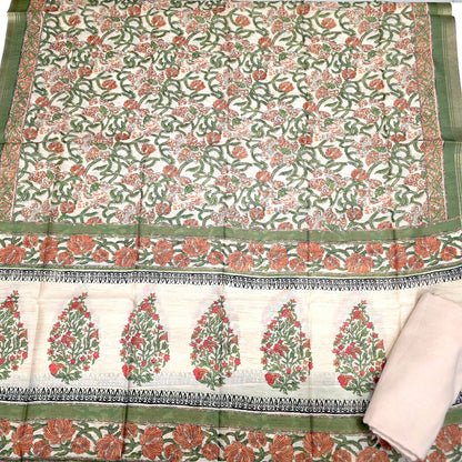 Javer Chanderi Silk Floral French Knots Dress Material for Women