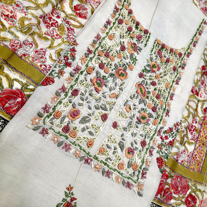 Javer Chanderi Silk Floral French Knots Dress Material for Women