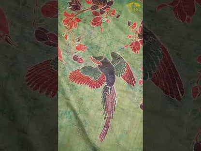 Javer Banarasi Silk Bird Print Pita Hand Work Dress Material for Women