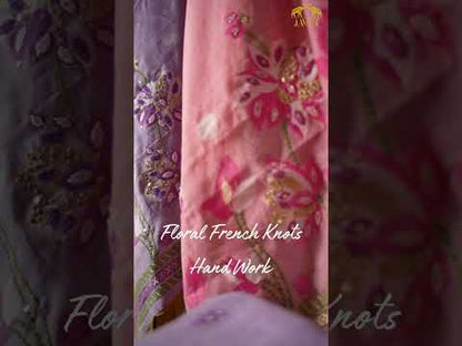 Javer Chanderi Silk Floral French Knots with Jamdani Weave dupatta Unstitched Suit Set
