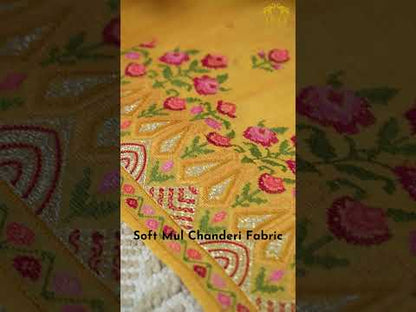 Javer Mul Chanderi Cross-Stitch embroidered Unstitched 3pcs Suit Set for Women