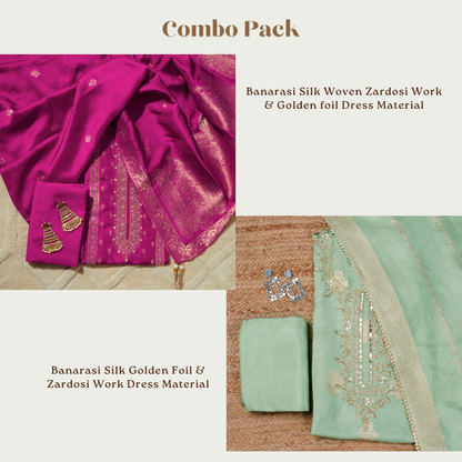 2-  Banarasi silk Unstitched Suit Set with Hand Work