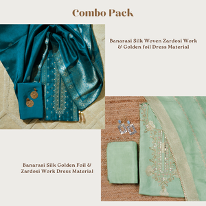  - 2-  Banarasi silk Unstitched Suit Set with Hand Work